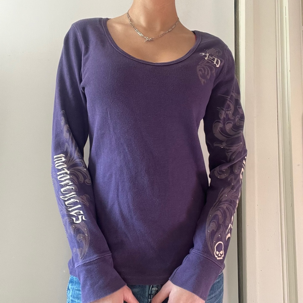 Purple Long Sleeve Harley Davidson Henley